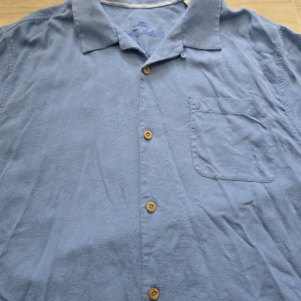 Tommy Bahama Hawaiian Shirt Mens XL Blue Silk Palm Leafs Tropical Resort - Picture 4 of 11